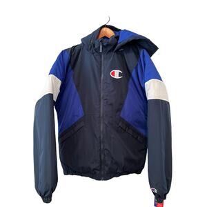 Champion Hooded stadium insulated Jacket Blue White S